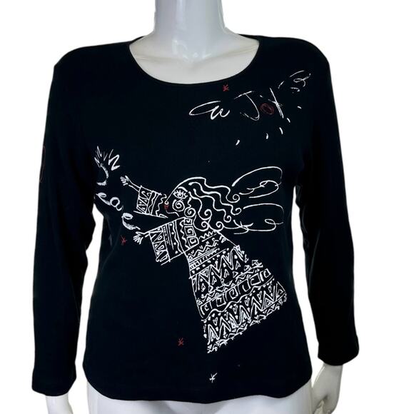Additions Chico's Angel Joy Tee Shirt Sz 3 XL Holiday Christmas Navy Red White - Picture 1 of 7